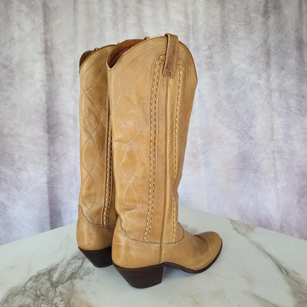 Dan Post Classic Knee High Western CowboyBoots Tan Women's Size 8 C